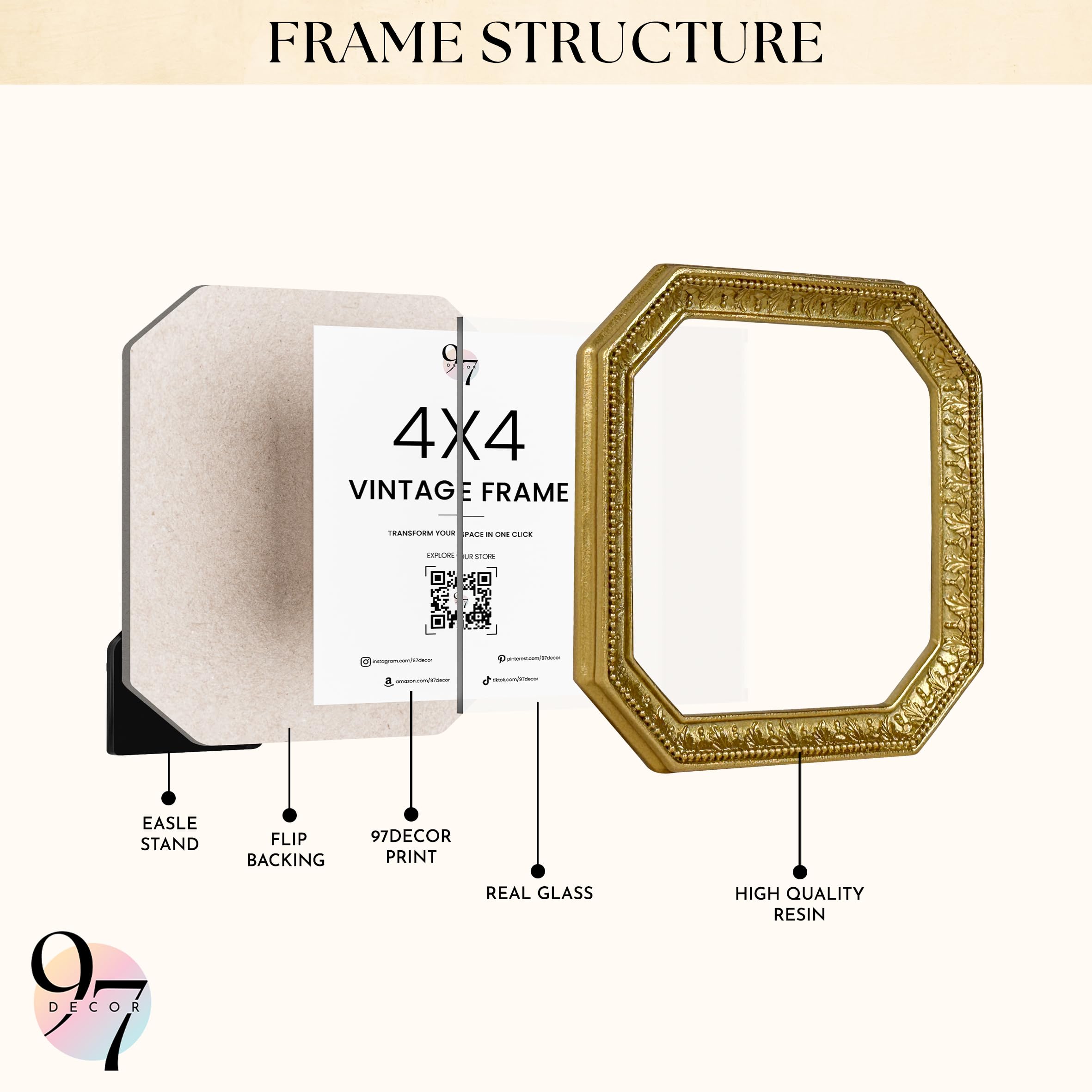 Amazon.com - 97 Decor 4x4 Vintage Picture Frame - Gold Antique